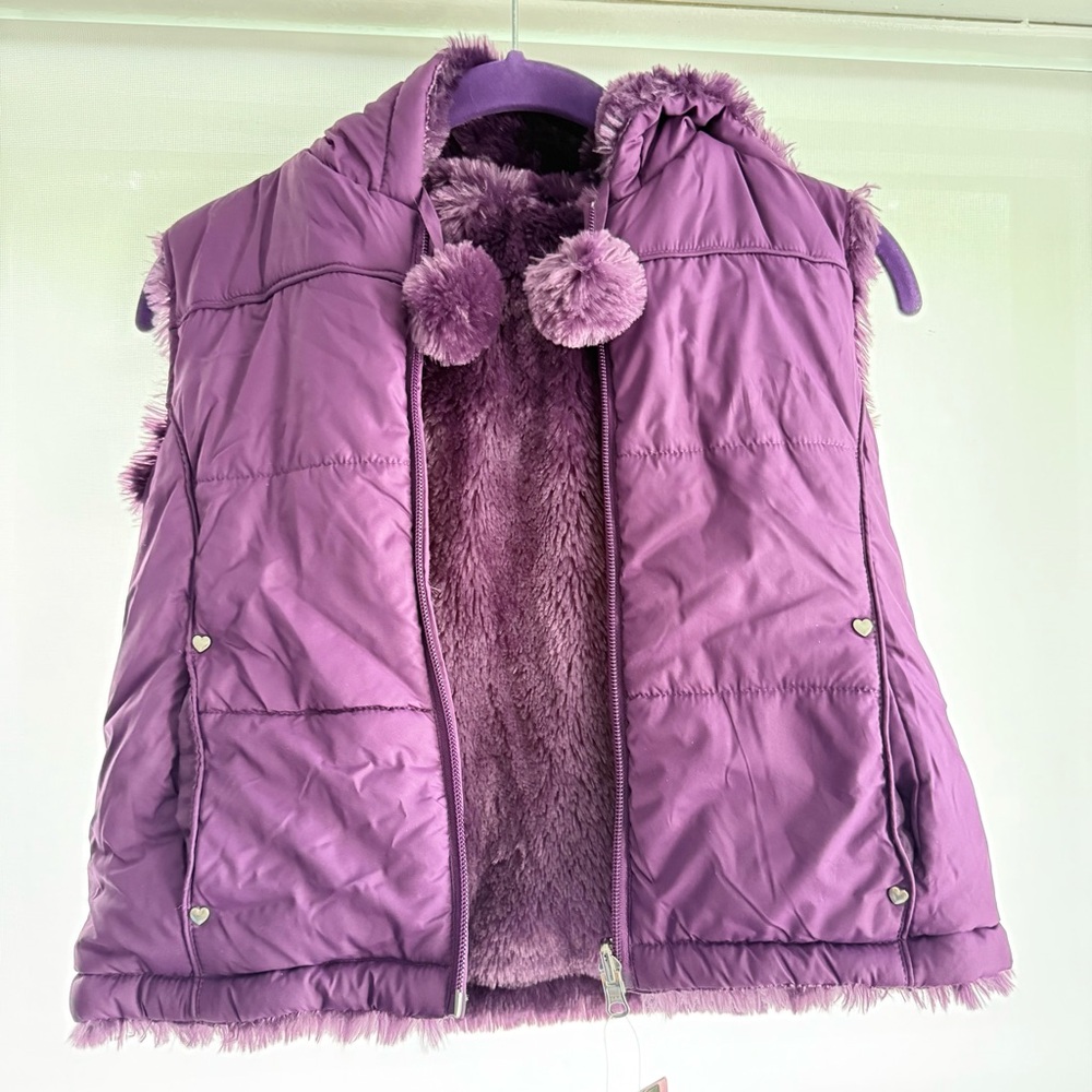 NWT Purple Reversible Girls Vest with Hood